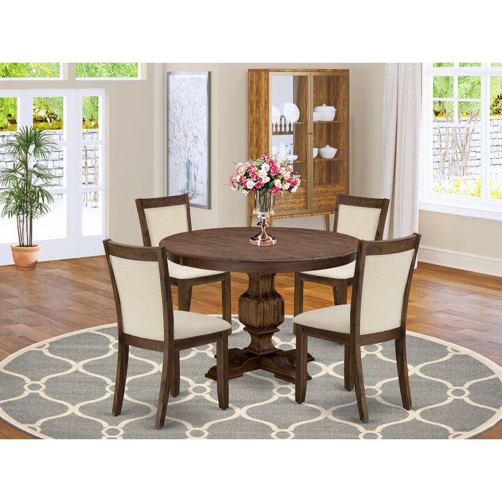 East West Furniture East West Furniture F3MZ5-NN-32 5-Piece Dining Table Set - A Gorgeous dining Table and 4 Gorgeous Light Beige Linen Fabric Kitchen Chairs with Stylish High Back (Sand Blasting Antique Walnut Finish)