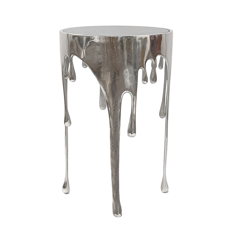 Capri Side End Table | 24.75 Inch Round Glass Top | Melting Drip Design | Silver image number 1