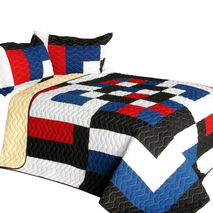 3-Piece Patchwork Quilt Set with Vermicelli Quilting for Full Bedroom Style