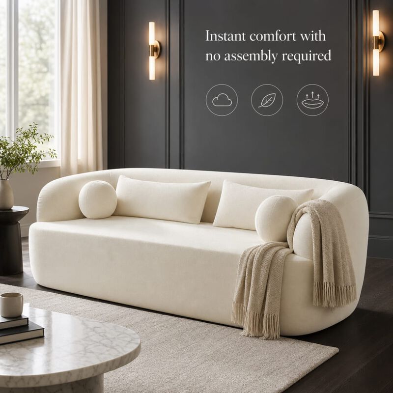86" Curved Cloud Couch Chenille Upholstered 3-Seater Boneless Sofa image number 4