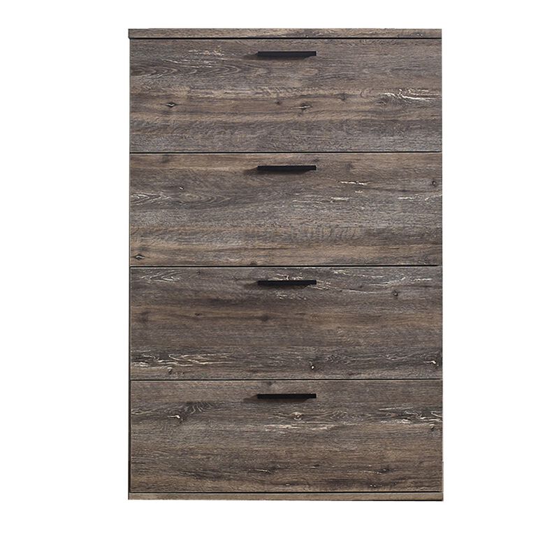 Levy Tall Dresser Chest, 4 Jumbo Drawers, Farmhouse Rustic Gray Wood Finish - Benzara