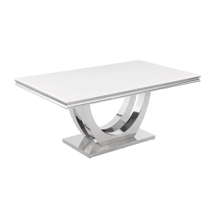 Best Master Furniture Danis Stone Marble Laminate Silver Rectangle Dining Table