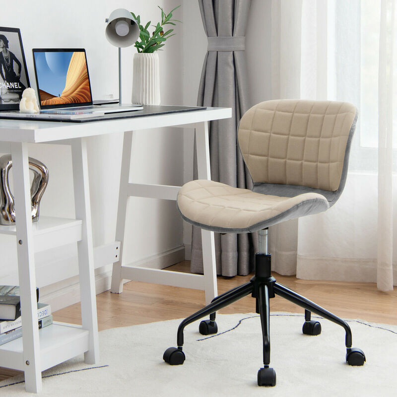 Costway Mid Back Home Office Chair Adjustable Swivel Linen & PU Leather Task Chair Grey