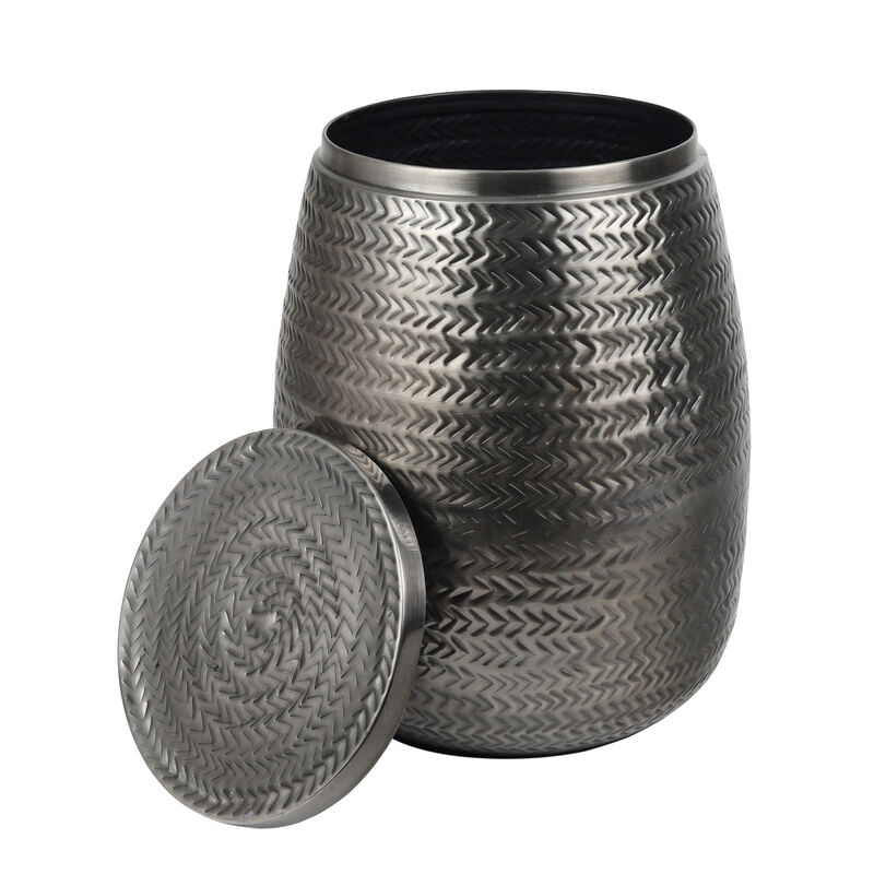 Jasper 15" Modern Rustic Arrow-Hammered Metal Drum Storage Side Table with Lid