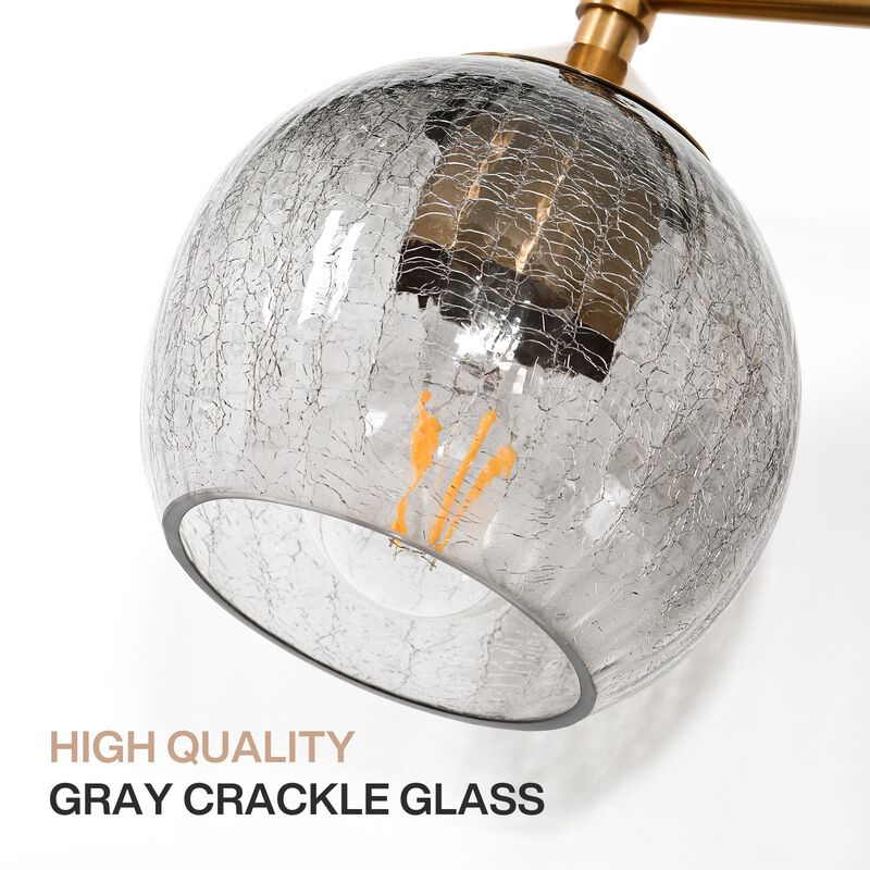 Gold Bathroom Vanity Light, Three-Light Gray Crackle Glass Shades image number 7