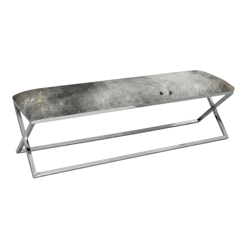 Starlight Canyon Home Cowhide Upholstered Bench, Contemporary Entryway Bench for Living Room, Gray image number 2