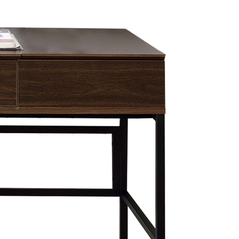 Writing Desk with Lift Top Storage and USB Plugin, Brown-Benzara