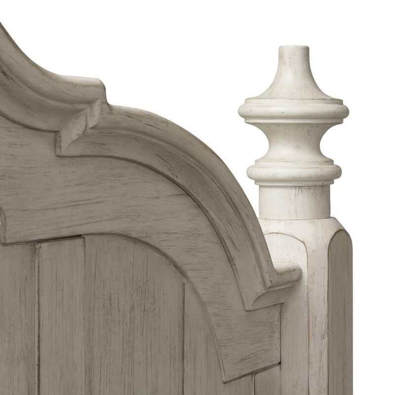 Liberty Furniture Farmhouse Reimagined Queen Poster Headboard in Antique White w/ Chestnut Top image number 3