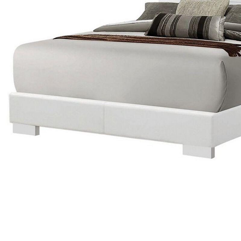 Contemporary Style Low Profile California King Bed with Block Feet, White-Benzara