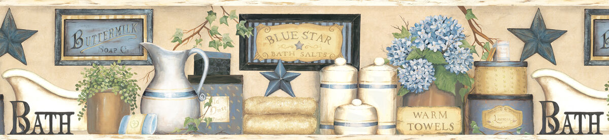Martha Blue Country Bath Wallpaper (Set of 2)