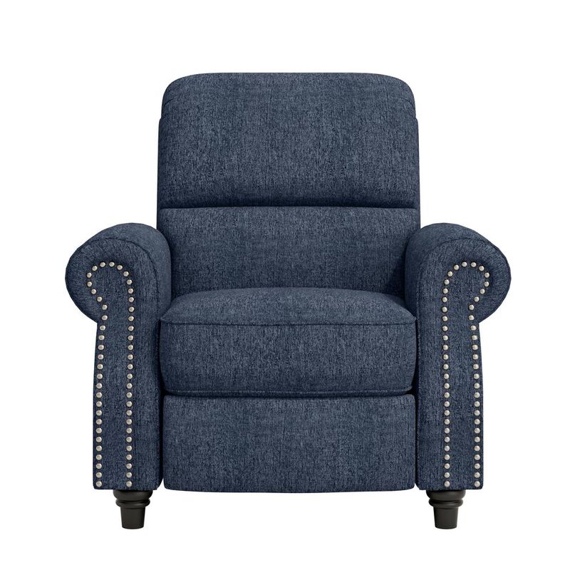 ProLounger Bustle-Back Pushback Recliner with Nailheads in Blue Chenille