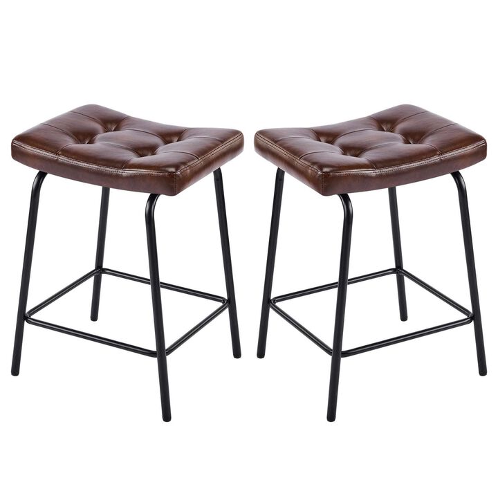 HomeRoots Set of Two Faux Leather and Metal Counter Height Bar Chairs