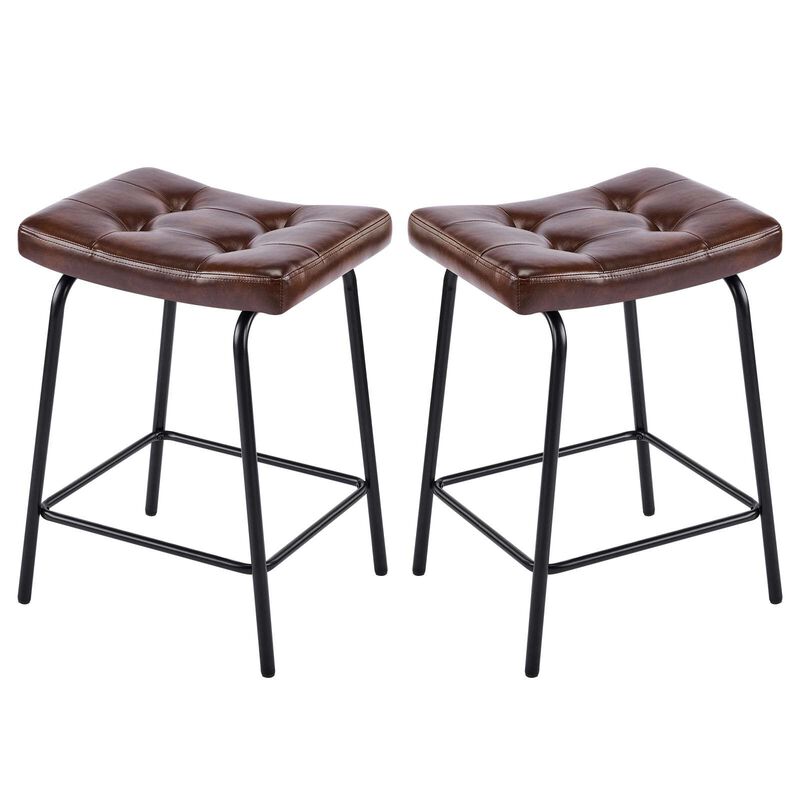 HomeRoots Set of Two Faux Leather and Metal Counter Height Bar Chairs image number 0
