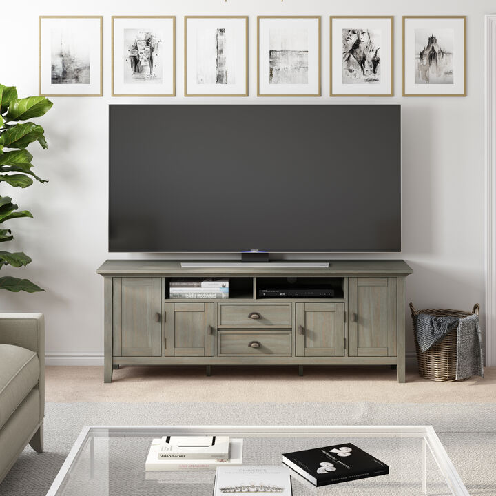 Redmond SOLID WOOD 72 inch Wide Transitional TV Media Stand in Distressed Grey For TVs up to 80 inches