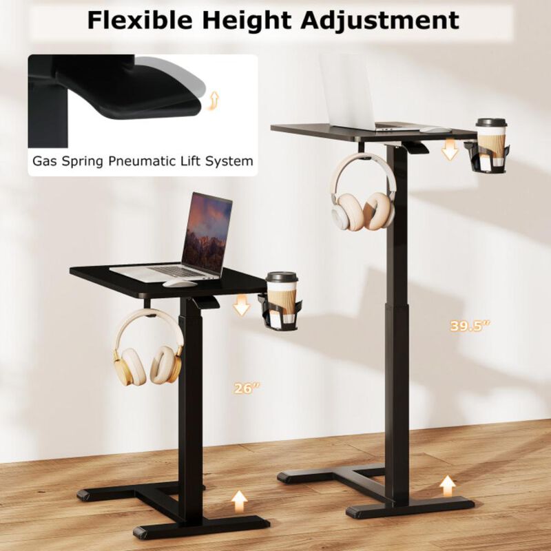 Hivvago Mobile Standing Desk Height Adjustable Overbed Bedside Table with Cup Holder