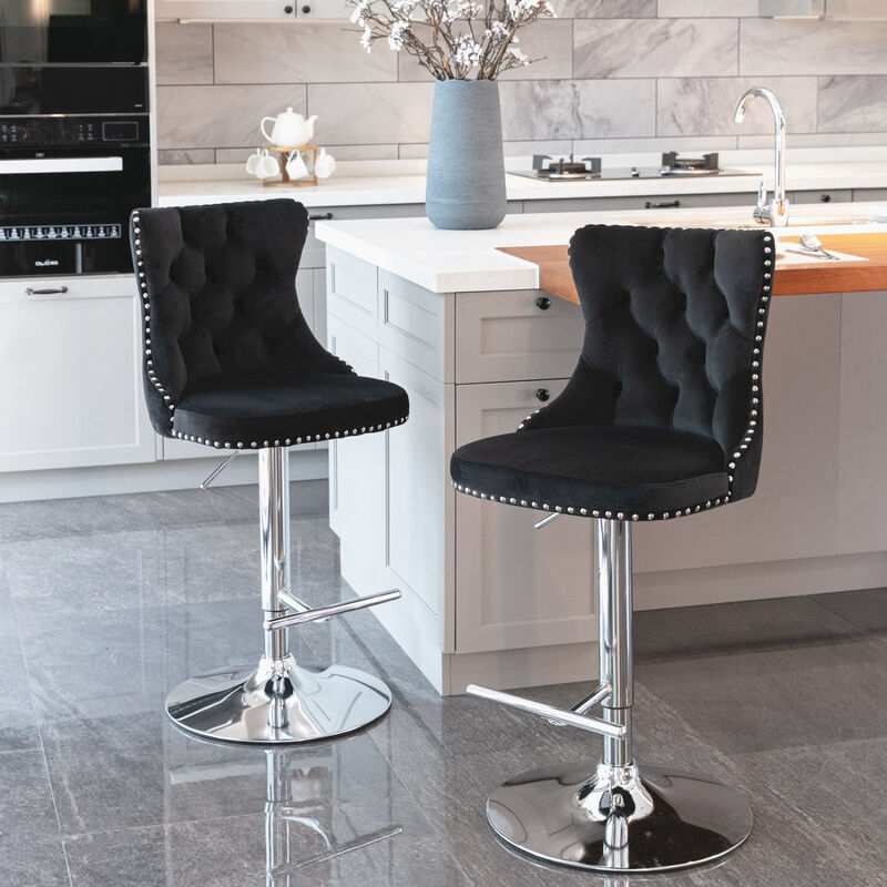 Streamdale Adjustable Swivel Velvet Bar Stools, Set of 2 image number 1