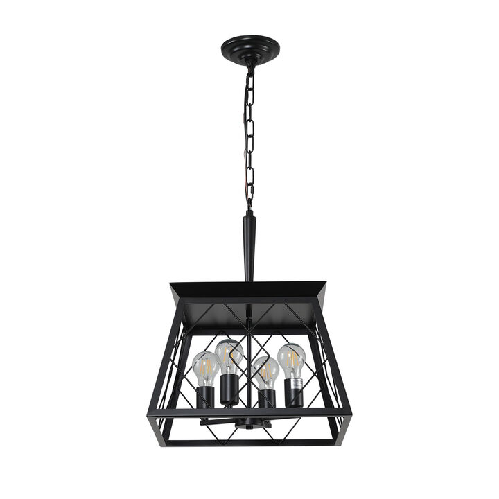 16" Black Industrial 4-Light Pendant Chandelier &ndash; Modern Metal Cage Light for Kitchen Island