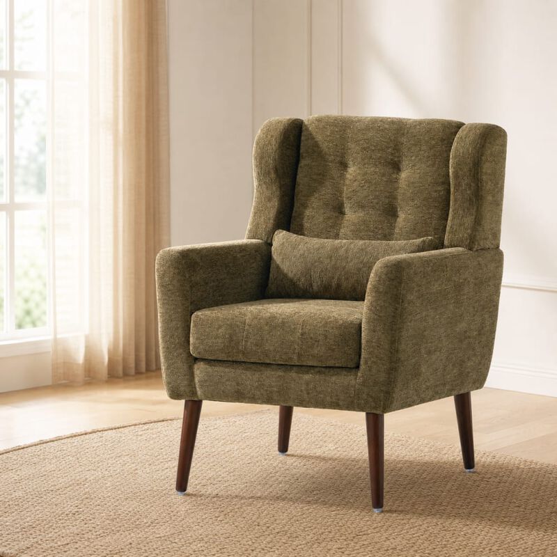 GOODSILO Upholstered Chenille Accent Armchair with Pillow, Comfy Padded Lounge Chair for Small Spaces, Living Room, Bedroom image number 2
