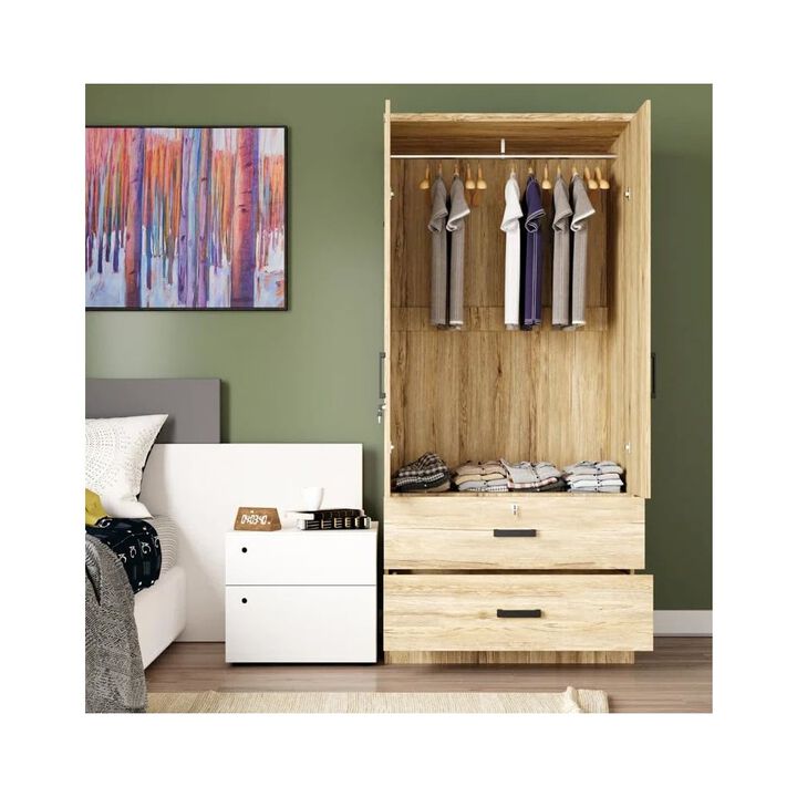 Mirrored 2 Doors Wardrobe & 2 Drawers 72" Tall