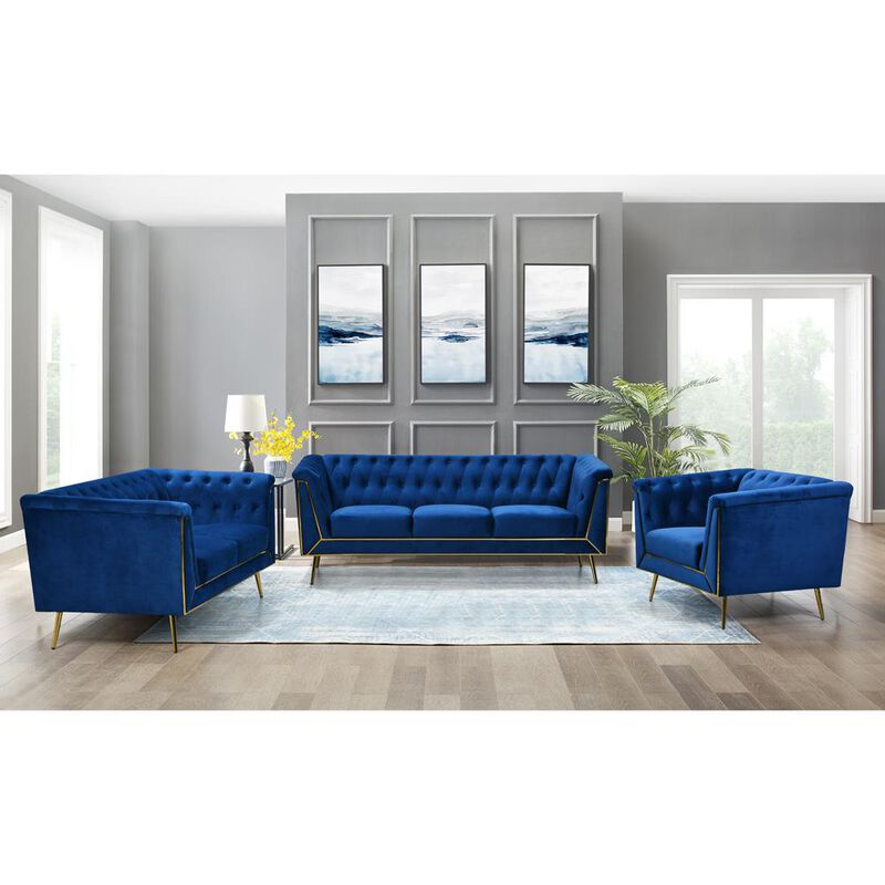 Best Master Furniture Ninian Blue Velvet with Gold Accent Loveseat