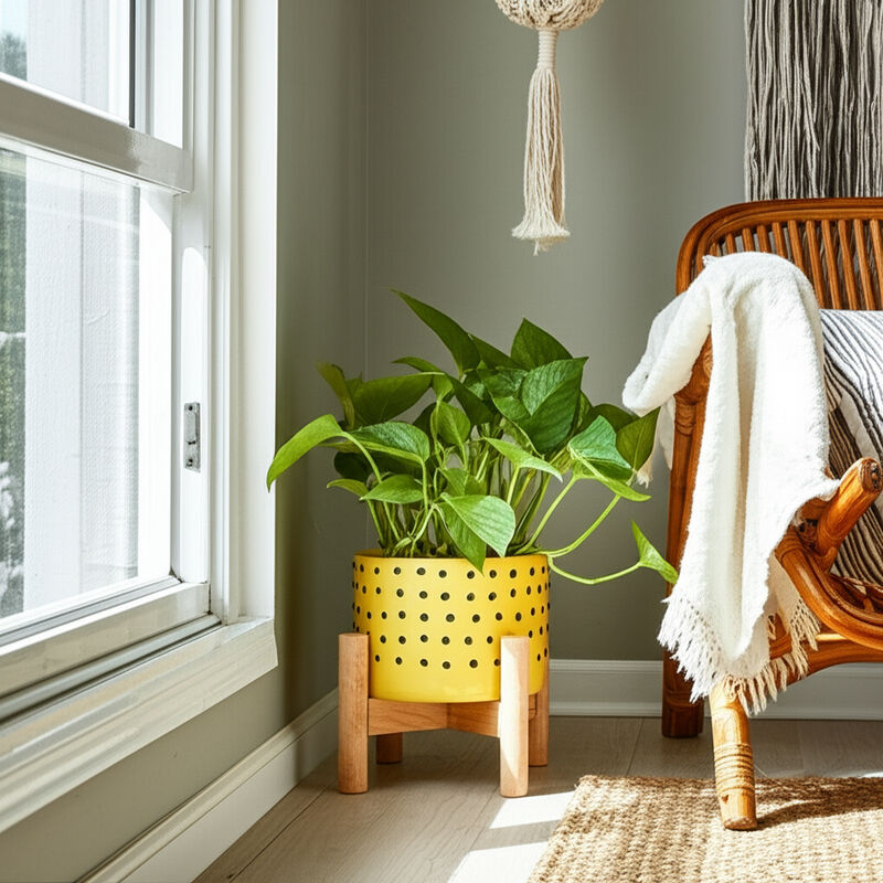 Dotted Planter with Wood Stand