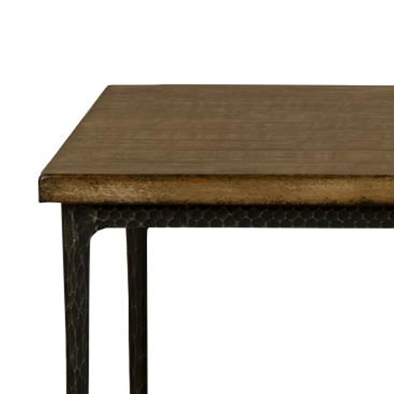 Lemy Coffee Table, 48 Inch Rectangular Brown Top, Black Metal Frame