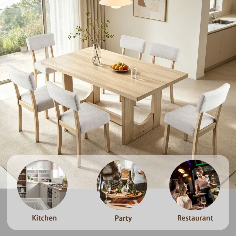 7 Piece Dining Table Set for 6, rectangular dining table set with 6 chairs, modern farmhouse kitchen dining table set, wood dining set image number 4