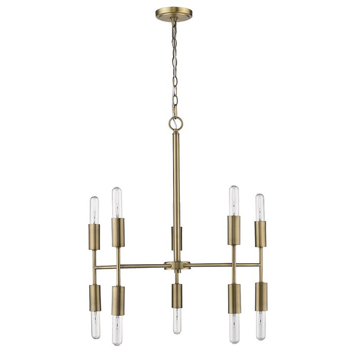 HomeRoots Brass Candle Style Ten Light Metal Dimmable Chandelier