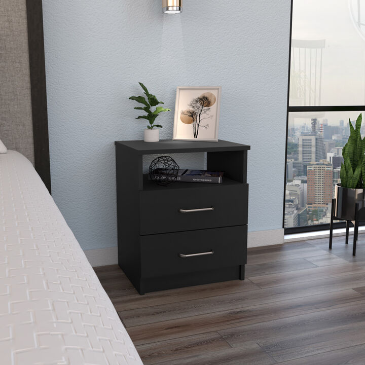 Streamdale Nightstand Olivenza, Two Drawers, Black Wengue Finish