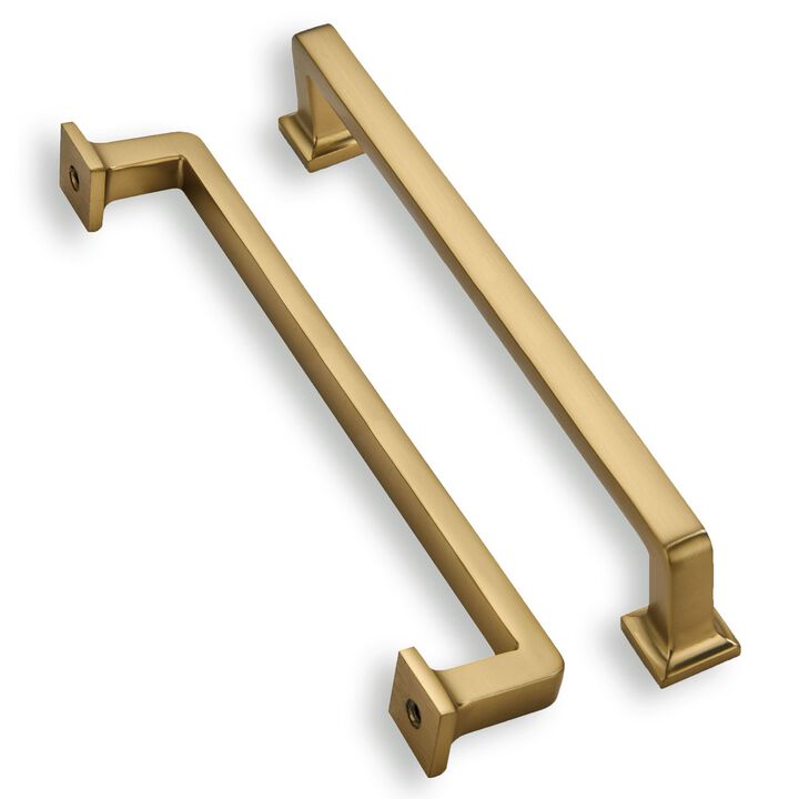 khtumeware 6 Pack Solid Brushed Brass Cabinet Pulls, 8-3/4 Inch(224mm) Hole Centers Gold Cabinet Handles Kitchen Hardware Straig