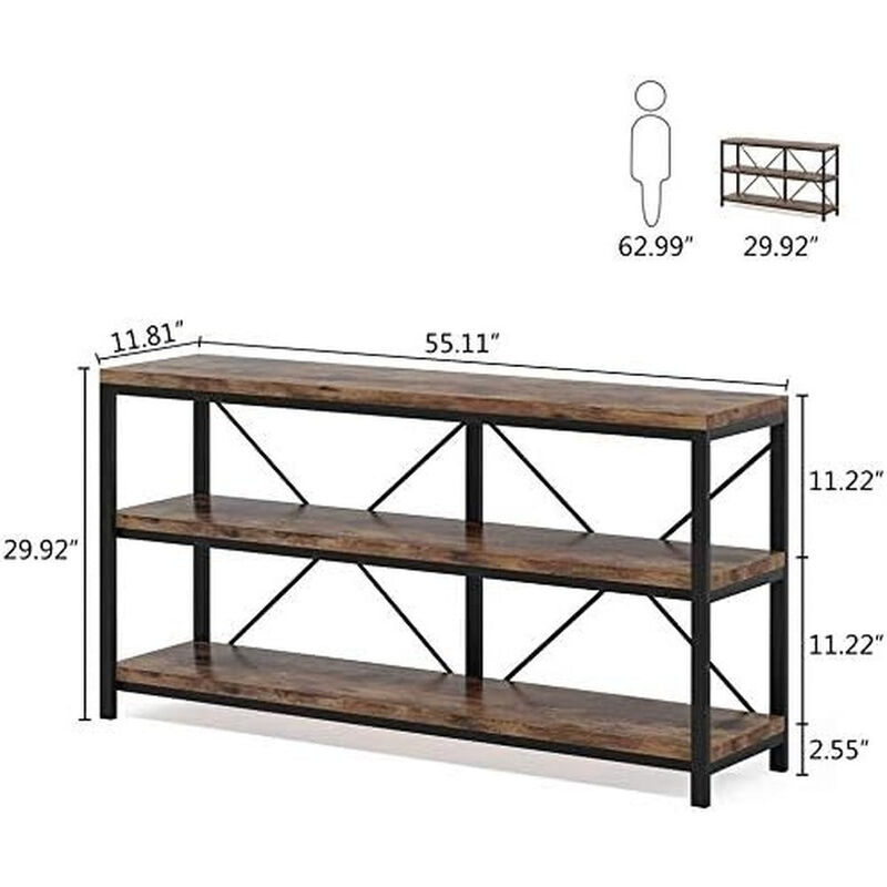 Tribesigns Rustic 3-Tier Console Table with Storage Shelves image number 4