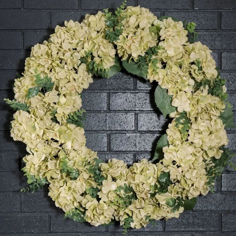 30" Artificial Light Green Hydrangea Wreath image number 2