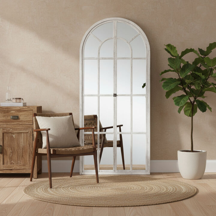 HomeRoots 71" White Solid Wood Arch Framed Full Length Mirror