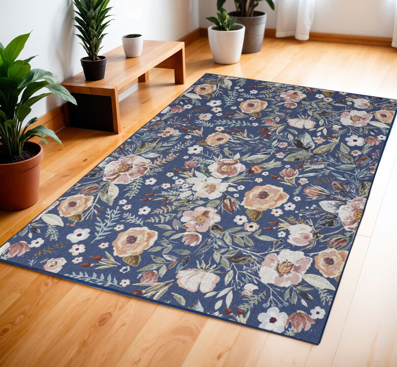 HomeRoots Floral Power Loom Non Skid Area Rug