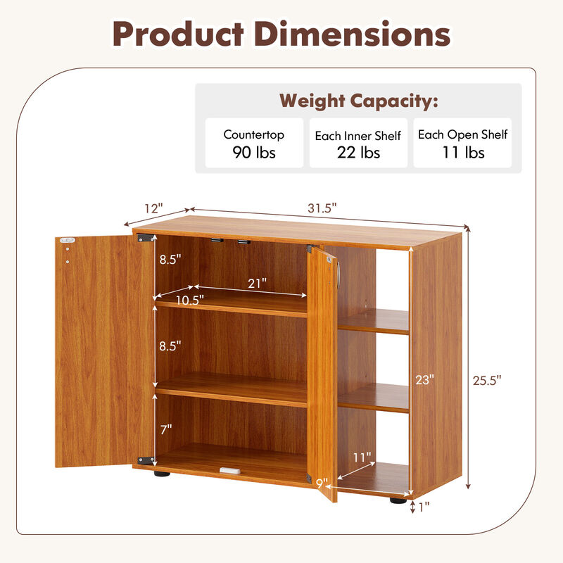 Entryway 3-Tier Shoe Cabinet with Doors and Customizable Open Shelves image number 2