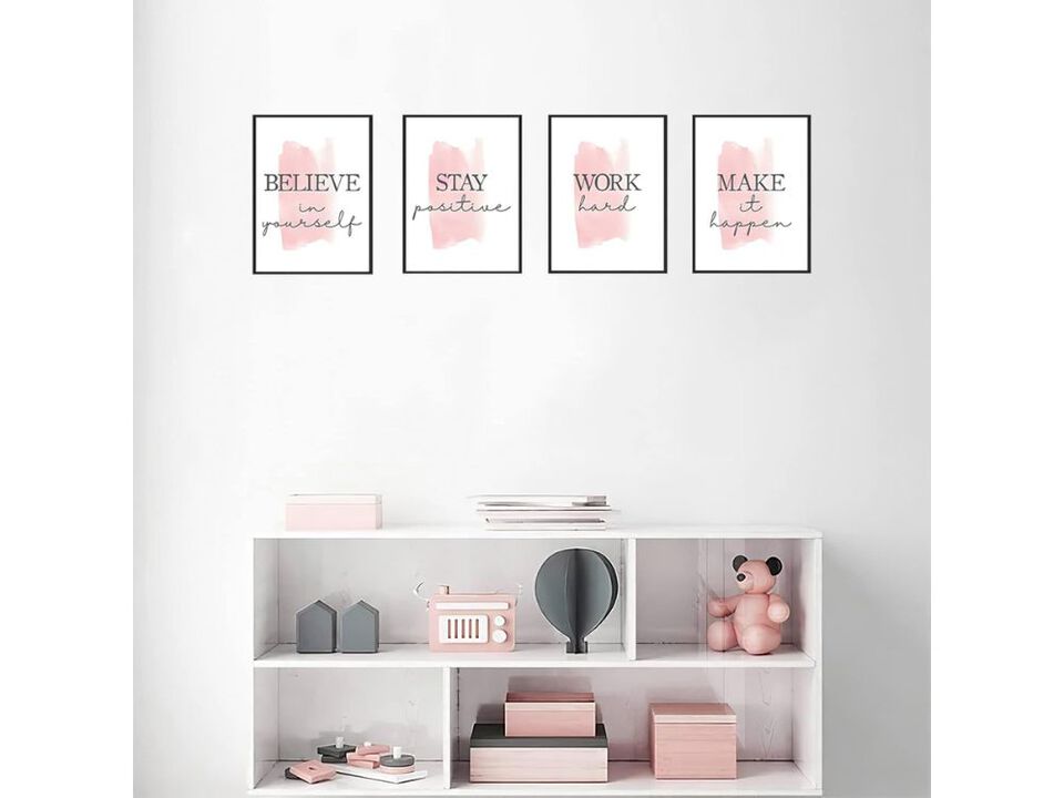 Motivational Wall Art Set of 4 Pink Quote Canvas for Bedroom Office Decor