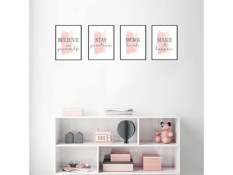 Motivational Wall Art Set of 4 Pink Quote Canvas for Bedroom Office Decor image number 1