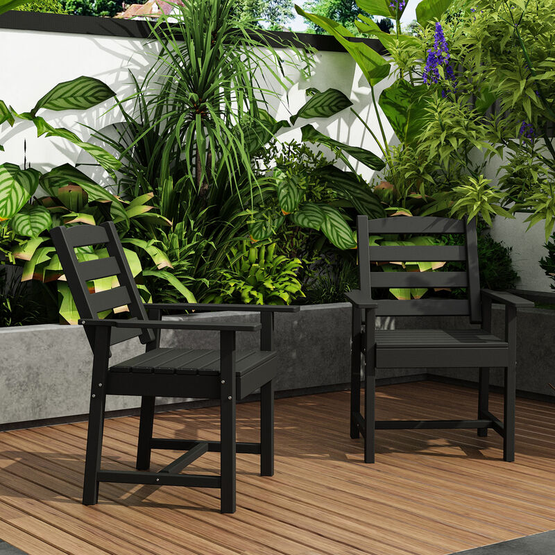 FUFU&GAGA HDPE Patio Dining Chair with Armrests, Waterproof, UV Resistant (Pack of 2) (23.6" W x 18.9" D x 33.5" H),Black