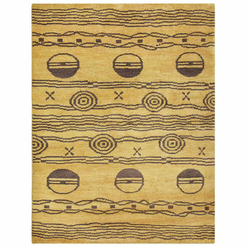 HAND KNOTTED WOOL Geometric AREA RUGS  - 5'x8', Rectangle Shape, Brown Gold Color, Geometric Modern, Medium Pile Handmade Area Rugs for Living Room, Bed Room (N00946)