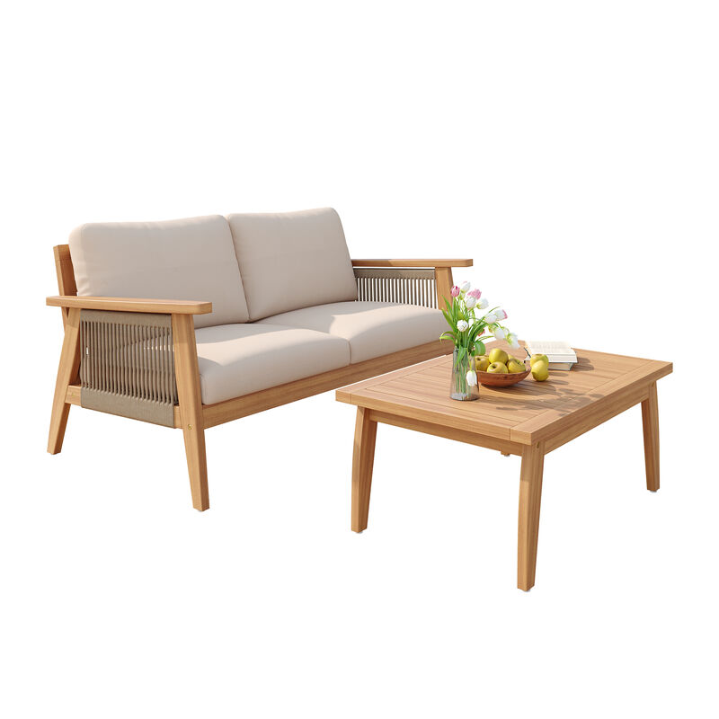 Merax Outdoor 2-piece Acacia Wood Sofa Table Set image number 0