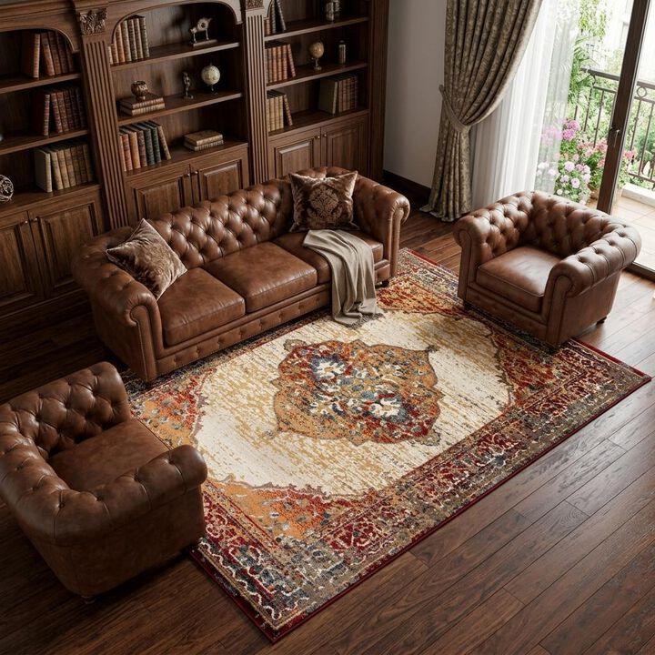 HomeRoots Medallion Power Loom Area Rug