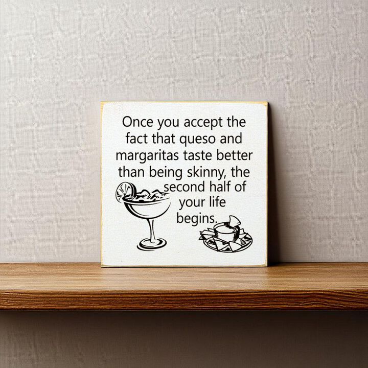 Funny Queso and Margarita Quote Wood Sign Kitchen Wall Decor