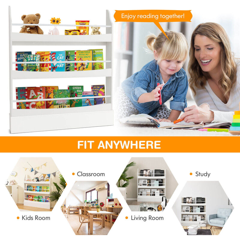 3-Tier Bookshelf with 2 Anti-Tipping Kits for Books and Magazines