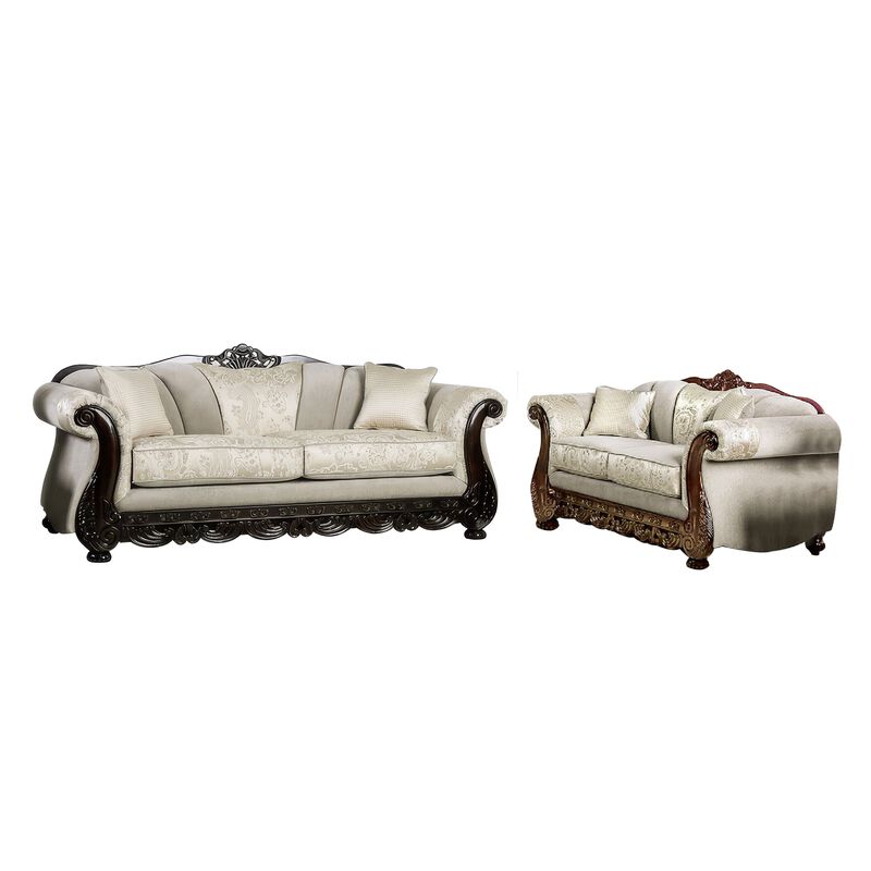 Delie 2pc Sofa Loveseat Set, Ivory Chenille, 4 Accent Throw Pillows image number 0