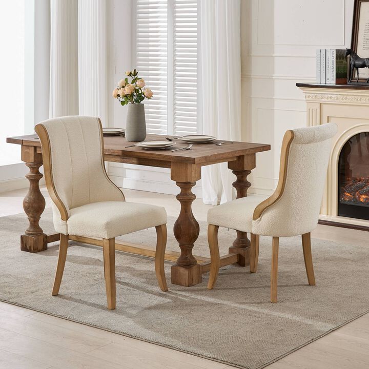 GOODSILO Mid-Century Modern Upholstered Dining Chairs with Curved Wood Trim and Sculpted Legs for Comfortable Seating in Sets of Two