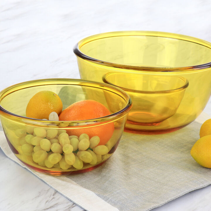 Gibson Home 3 Piece Amber Tempered Glass Bowl Set in Amber