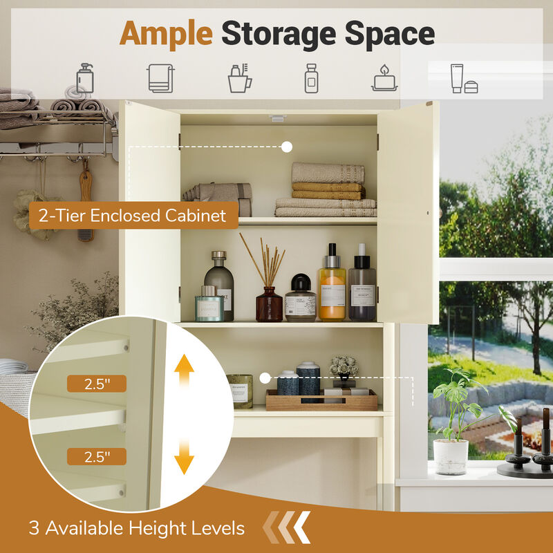 Over-the-Toilet Cabinet with Fluted Doors for Stylish Bathroom Storage-Beige image number 6