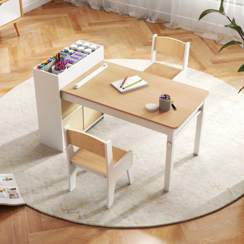 Hivvago Kids Art Table and Chairs Set with 2 Chairs and Paper Roll