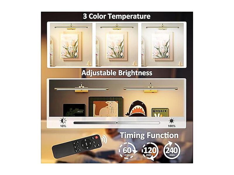 24 Inch Brass Lights Wall Rechargeable 12000mAh Battery Operated Art Light 3CCT image number 3