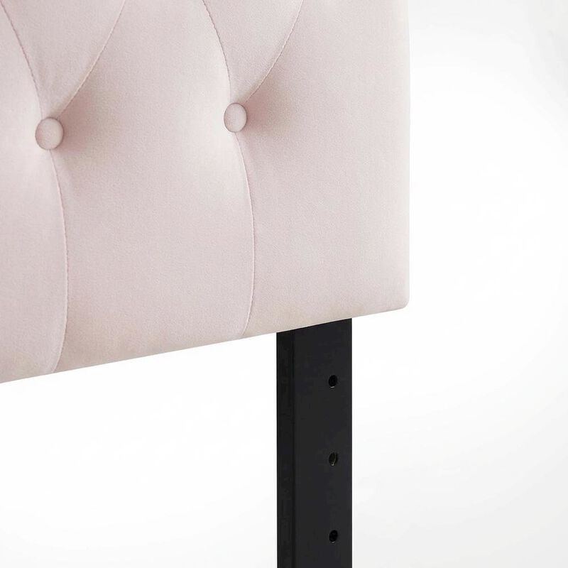 Pink Tufted Velvet Headboard with Diamond Pattern and Plush Padding image number 5